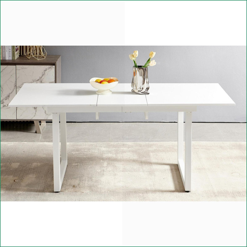 Table basse moderne à économie d'espace avec plateau en panneau de fibres à densité moyenne et pieds en métal - Longueur facile à nettoyer et réglable