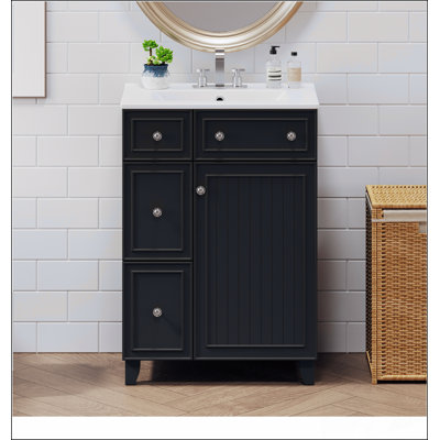 Armoire de meuble-lavabo 24 po avec lavabo en céramique, 2 tiroirs, 1 porte