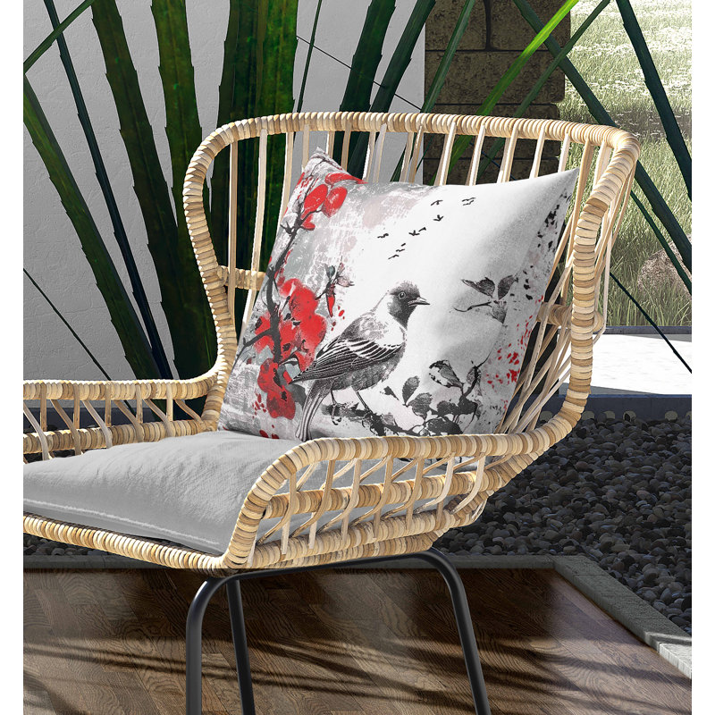 Coussin intérieur / extérieur Winter Plum Song, Gris, Carré 18 po