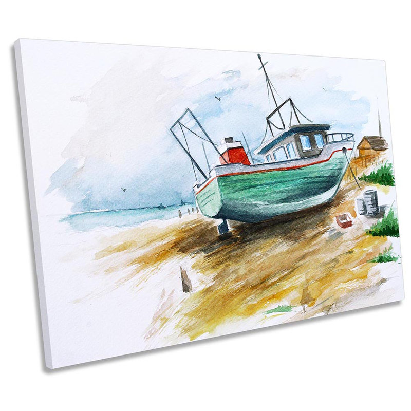 Fishing Boat Watercolour Repro - Wrapped Canvas Painting, 30.5cm H x 45.7cm W x 2cm D