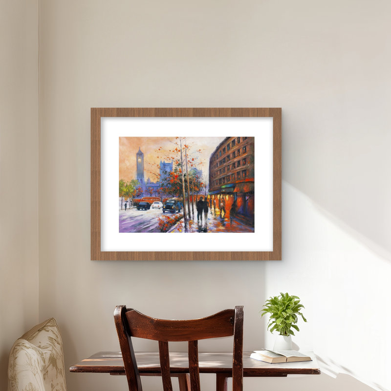 City by Fall - Reproduction matte encadrée pour la décoration intérieure, H 16 po x l 20 po, Brun