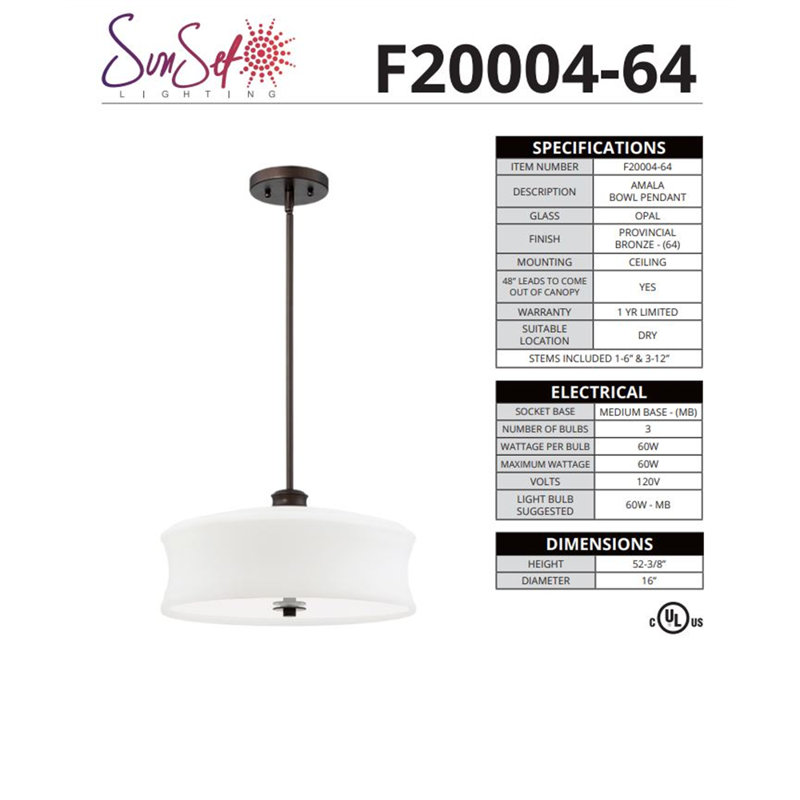 Luminaire suspendu cylindrique à 3 lumières Sienel, Bronze