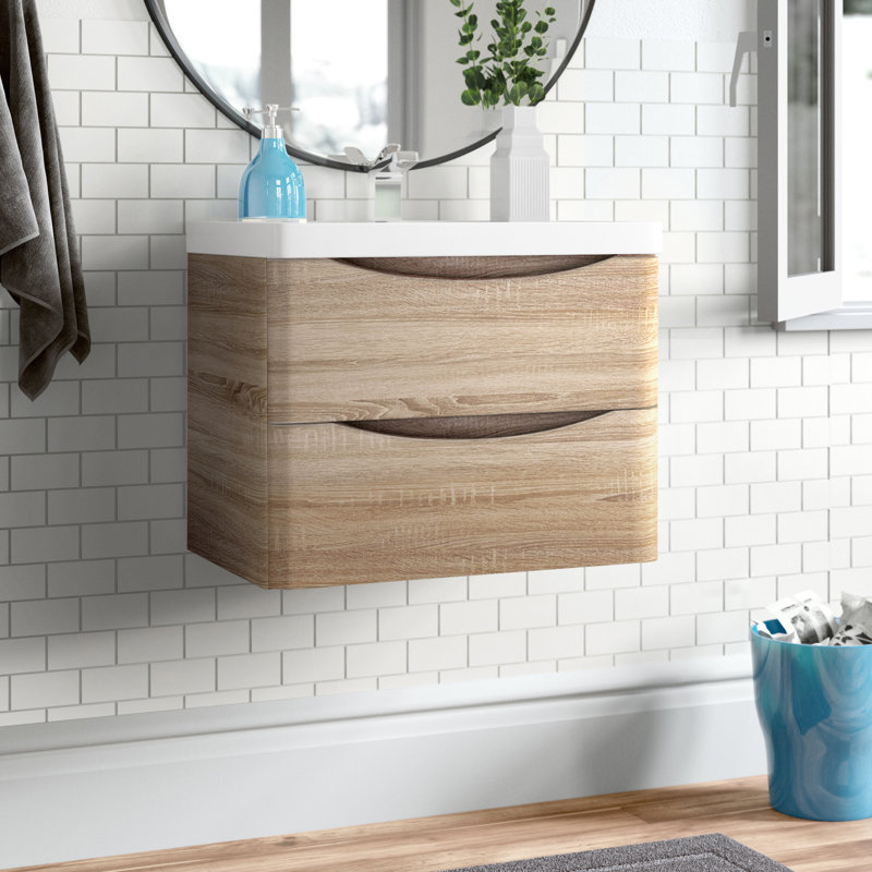 Stanhope 600mm Single Bathroom Vanity with Integrated Stone Basin, Light Oak