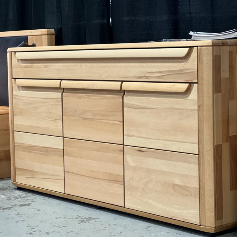 Buffet en bois de hêtre massif à 3 portes avec tiroirs supérieurs - Armoire de rangement européenne moderne
