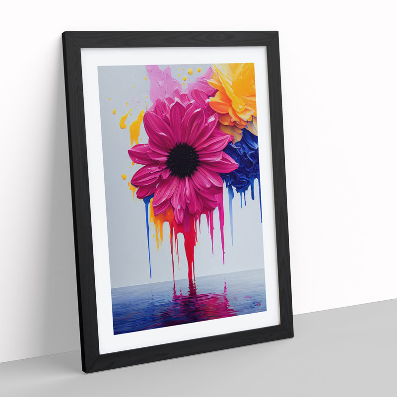 Paint Drips Flowers No.2 Abstract - Framed Print, Black, 64cm H x 46cm W x 2cm D