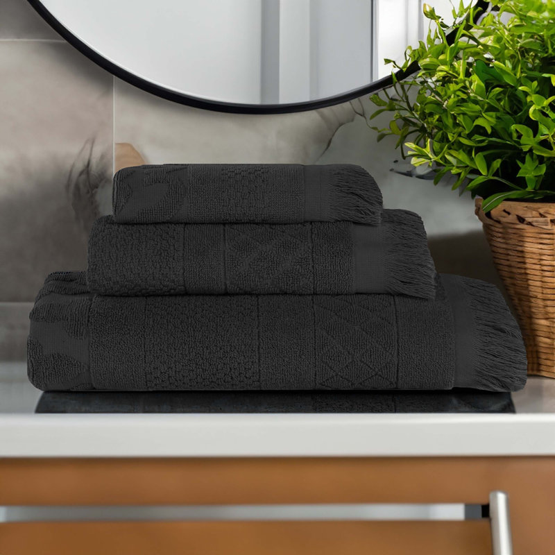 Serviette de bain Rolla, Noir, noir, noir, noir, Ensemble de serviettes 3 pièces