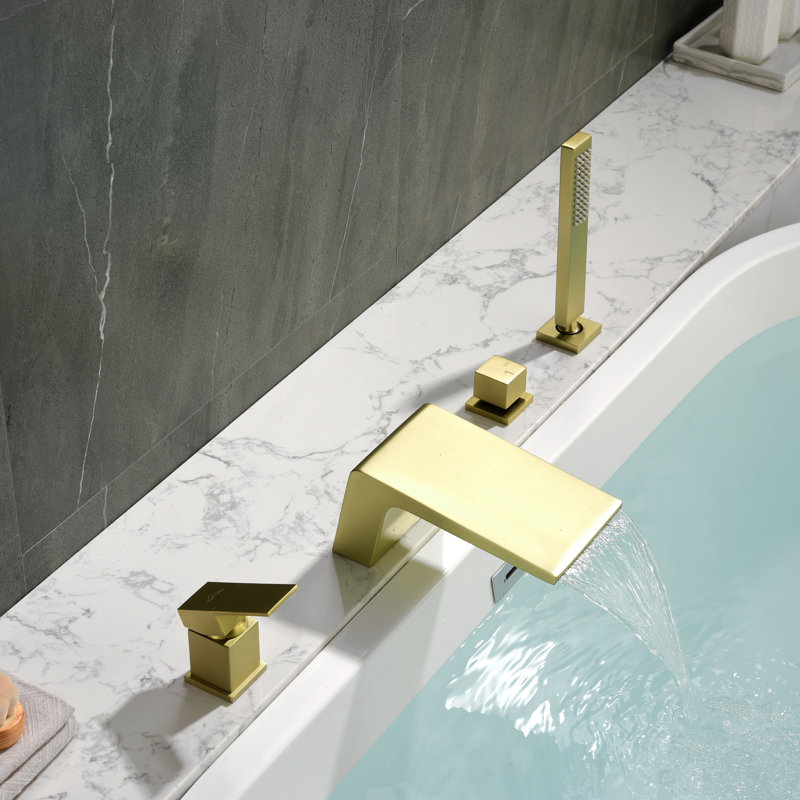 1 Handle Deck Roman Tub Faucet with Diverter, Brushed Gold