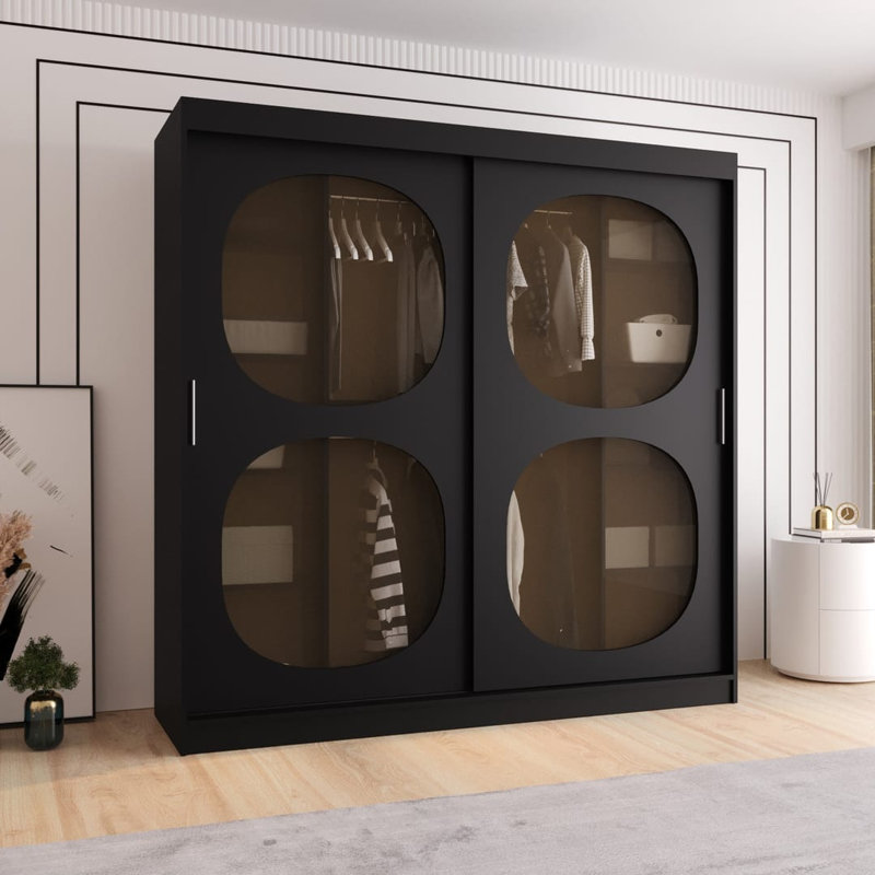 2 Door Manufactured Wood Wardrobe, Black, 200cm H x 200cm W x 62cm D