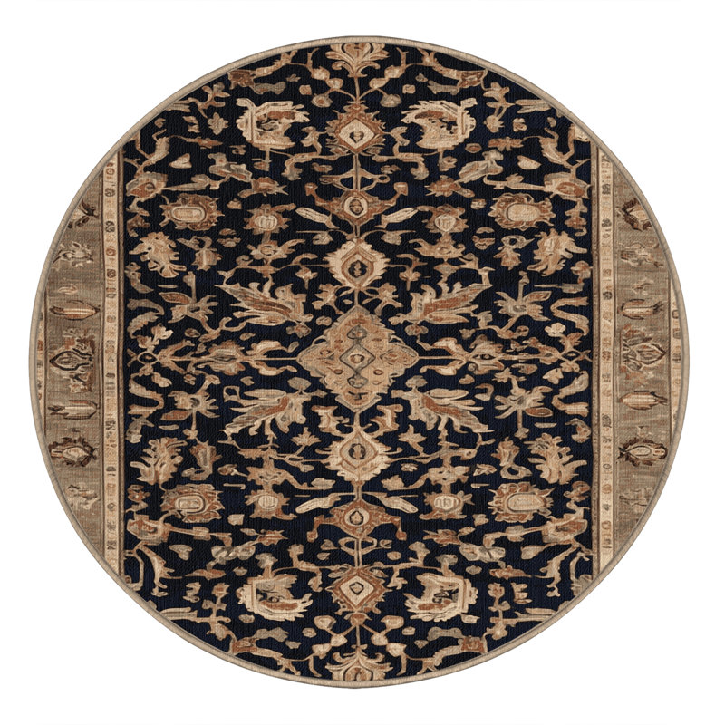 Machine Washable Turkish Brown Area Rug, Round 4'
