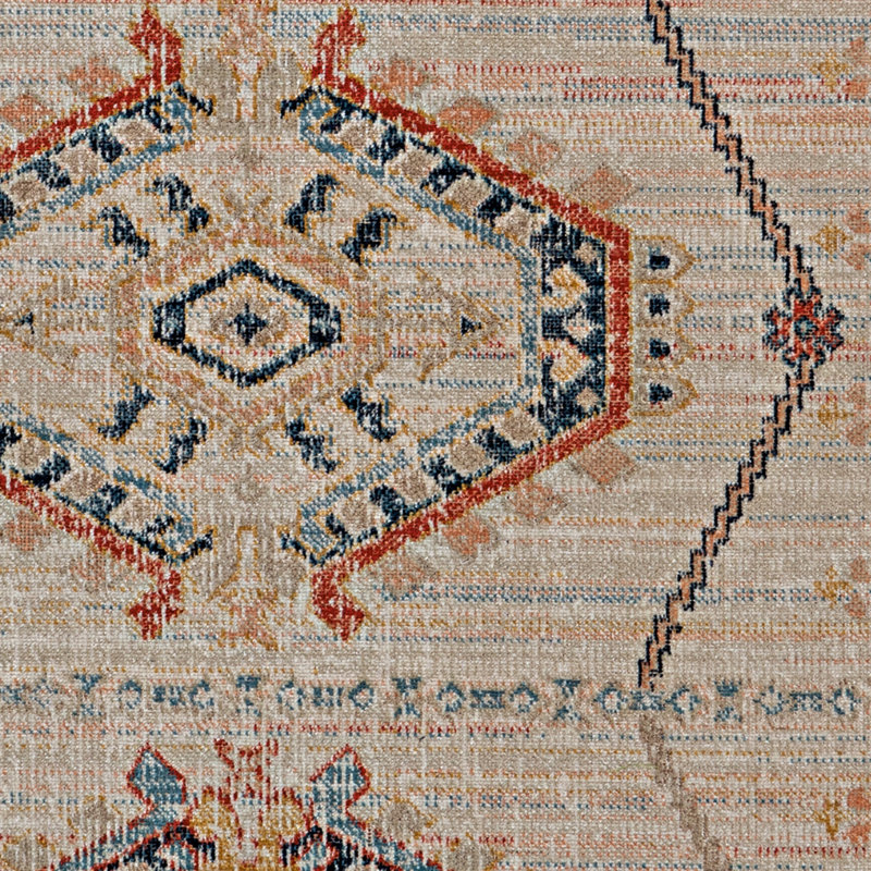 Tapis oriental rectangulaire en polyester tissé à la machine ivoire / terre cuite Presli, Rectangle 8 pi x 10 pi