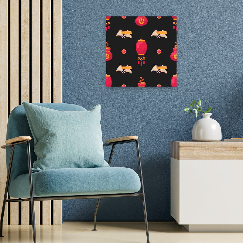 Lucky Chinese Fortune Pattern Traditional Wall Art Print by Marika Barsrsind - Print, 45.72cm H x 45.72cm W