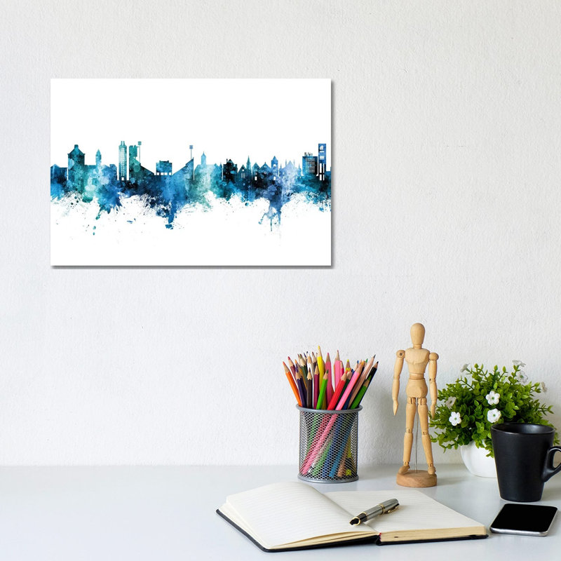 Lawrence Kansas Skyline Blue Teal by Michael Tompsett - Wrapped Canvas Painting, 20.32 cm H x 30.48 cm W