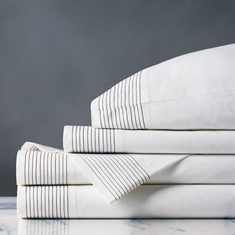 Marsden Egyptian Cotton Percale Sheet Set, Full Sheet Set + 2 Pillowcases, Gold
