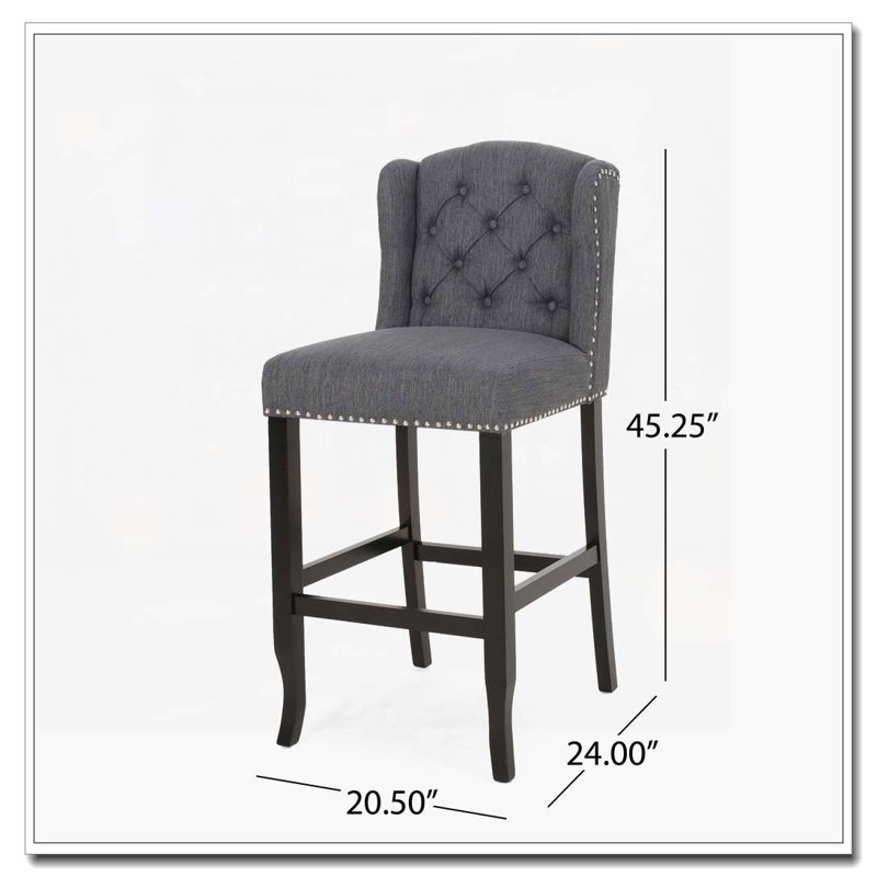 Fabric Tufted Wingback 31 Inch Counter Barstools, Gray