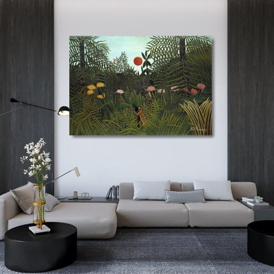 "Jungle avec soleil couchant" par Henri Rousseau - Toile tendue avec châssis