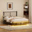 Double Bed Frame with Storage Shelves, USB Charge & Lighting