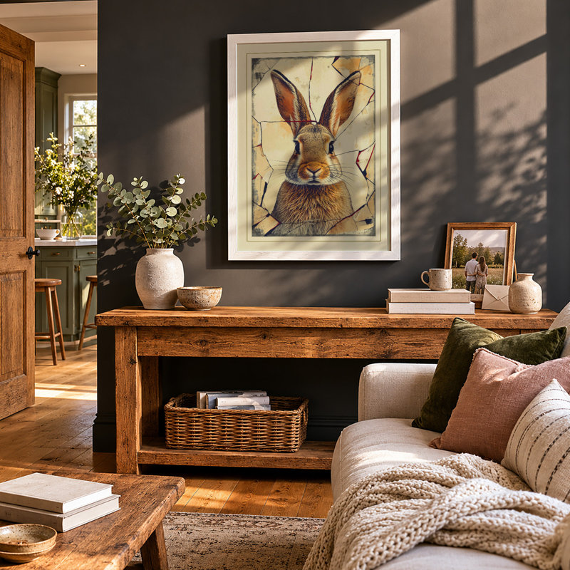 Formal Rabbit Study Japandi - Framed Print, A3 - 42.0 x 29.7 cm, White