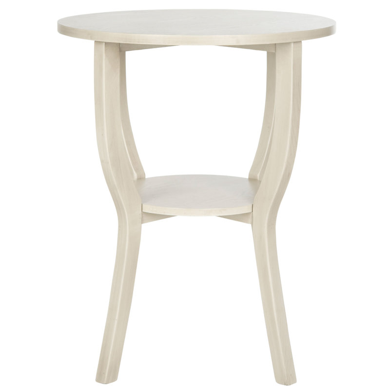 Rhodes Elm Accent Table - 22" Round Pedestal Side Table with Bottom Shelf, Country Style, White Washed