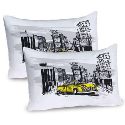 Ambesonne Sketchy Pillow Sham 2 Pack Cab in New York City Black Taupe Yellow -  pil-2_29775_26x20