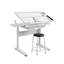 Table à dessin à manivelle réglable avec 2 tiroirs en métal et tabouret-385912515