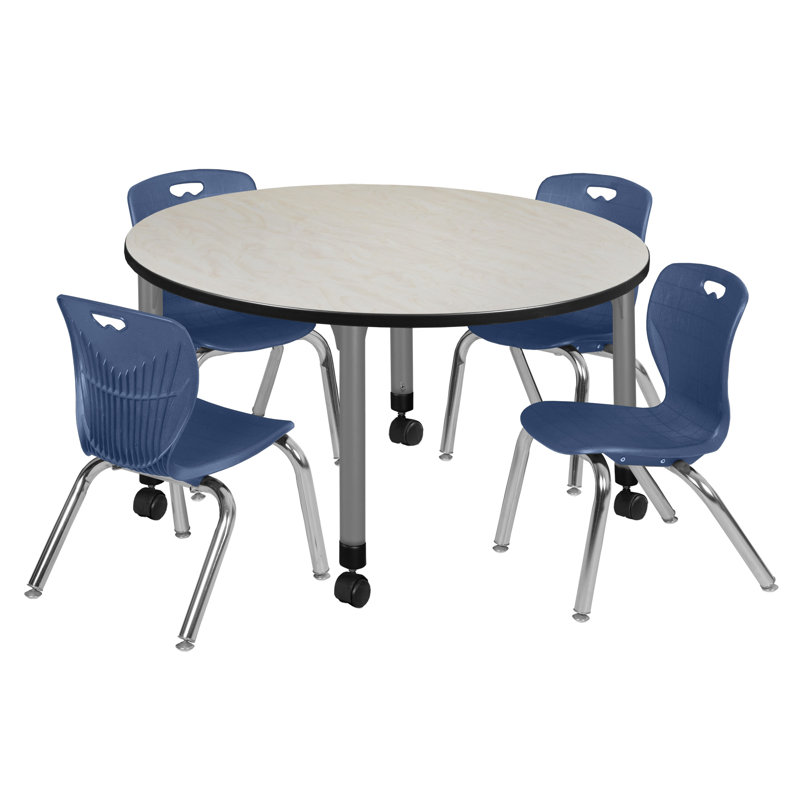 Ensemble de table et chaises Kee Mobile, H 34 po x L 36 po x l 36 po, Bleu, Érable