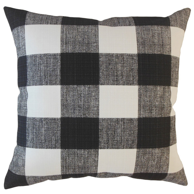 Coussin écossais Oormi, 18 po x 18 po, Coussin décoratif, Noir / blanc