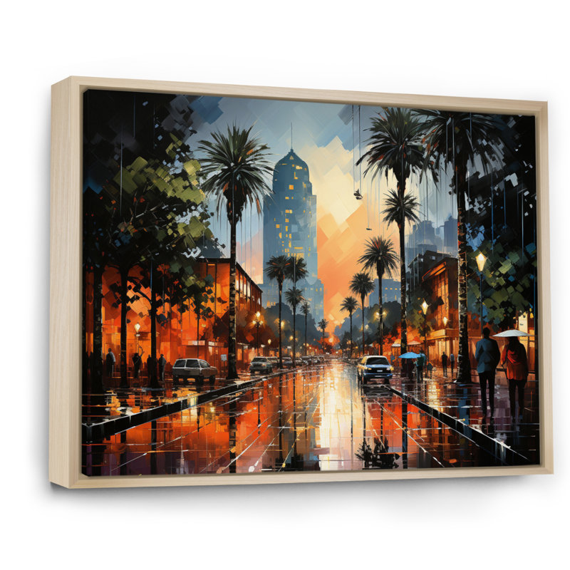 «Palm Trees Urban Miami I», reproduction sur toile, H 16 po x l 32 po x P 1 po, Cadre naturel flottant