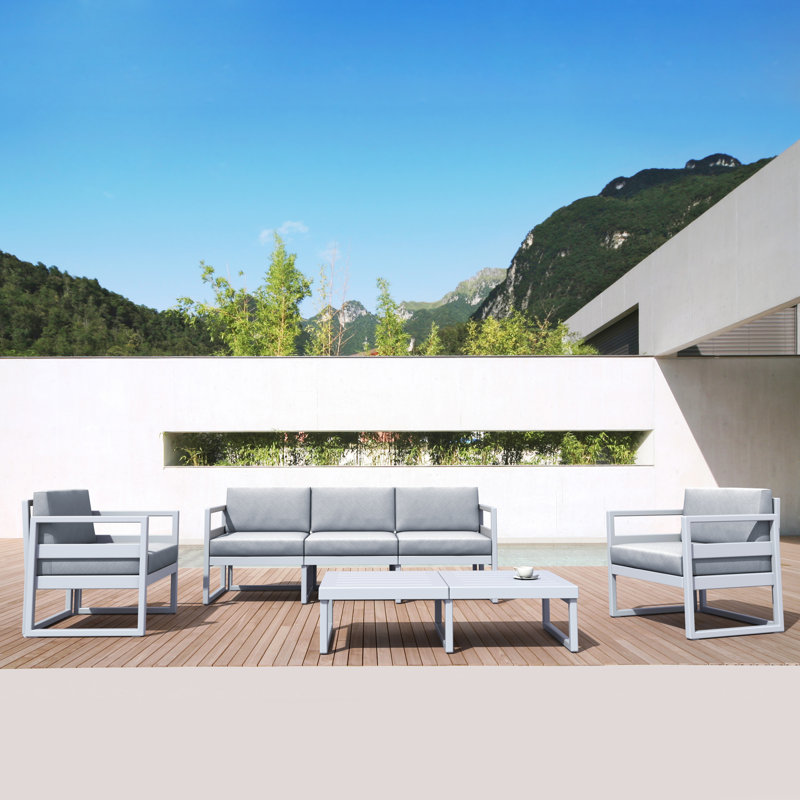 Larry 79'' Wide Straight Patio Sofa with Sunbrella® Cushions, Silver/Gray, Canvas Granite Sunbrella® Canvas