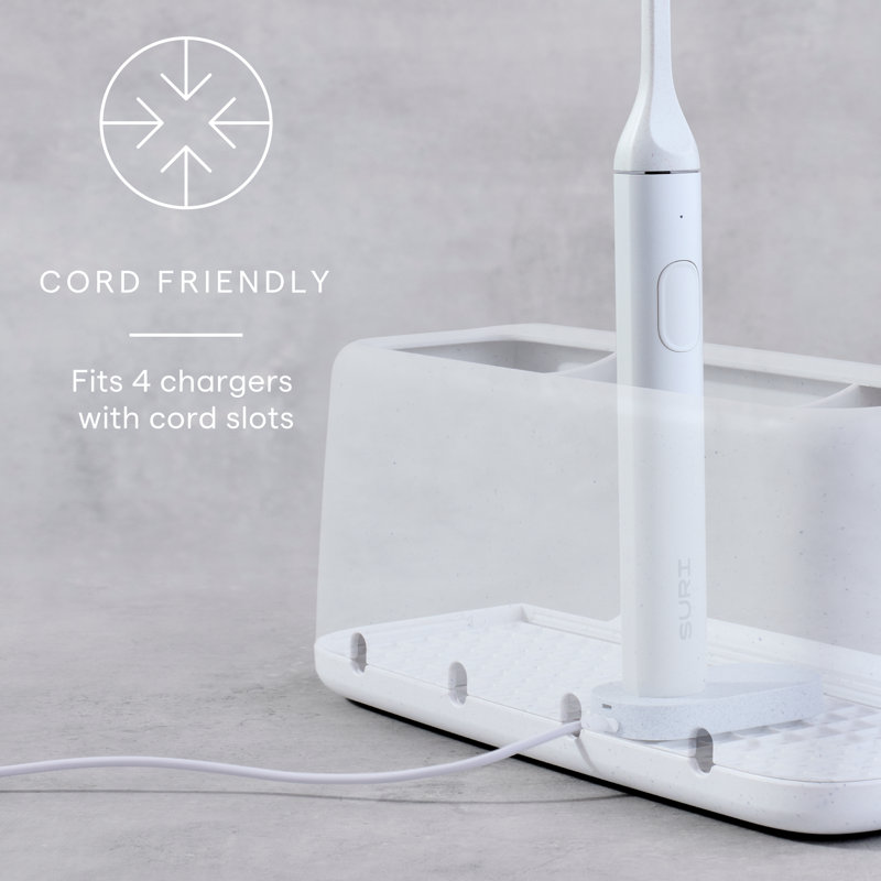 White Polished Freestanding Toothbrush Holder with 3 Compartments