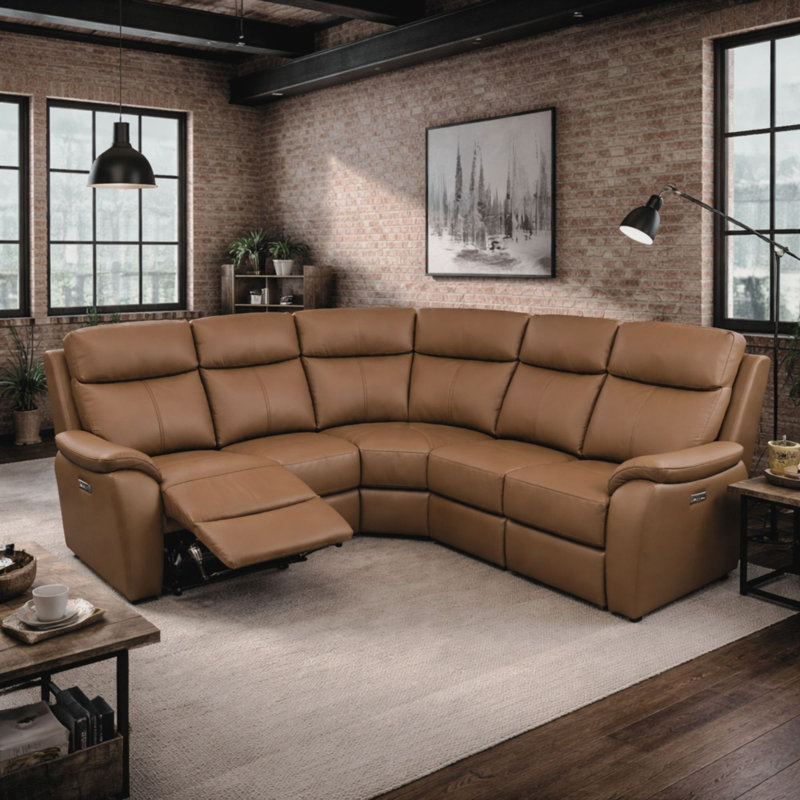 Windsor Powerglide Power Recliner Real Leather 2C2 Corner Sofa With USB Charging, Tan
