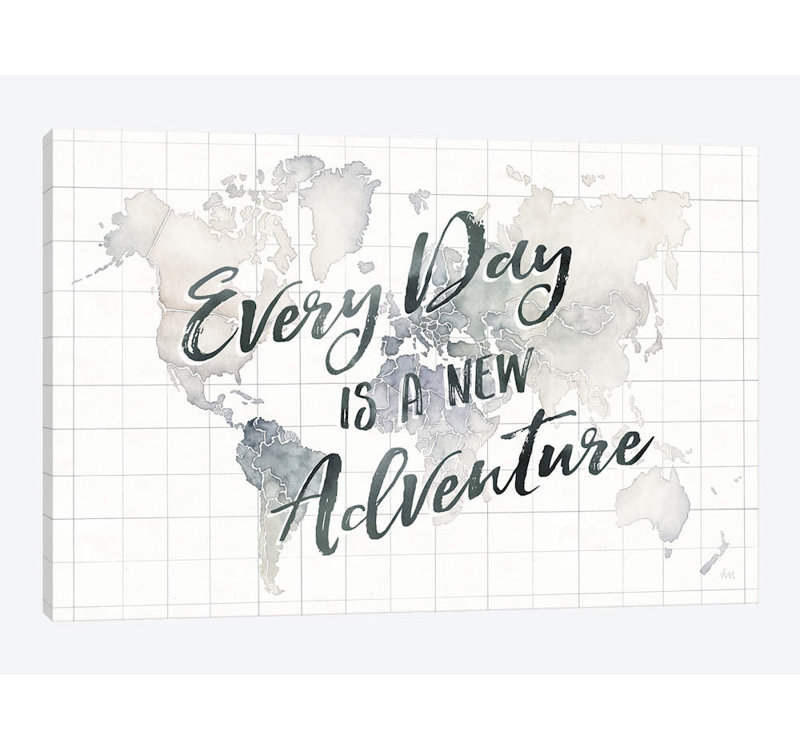 «Watercolor Wanderlust World Adventure», art textuel sur toile, H 26 po x l 40 po x P 1,5 po, Toile tendue, Pas de tapis
