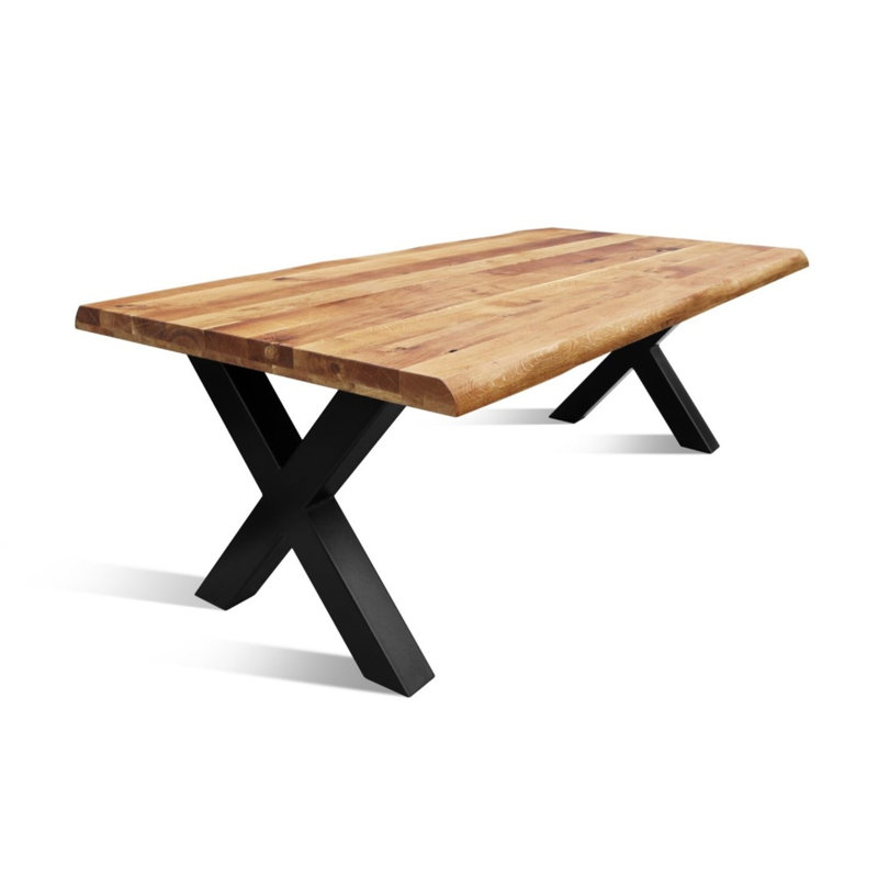 Mercerville Oak Solid Wood Top Metal Base Dining Table