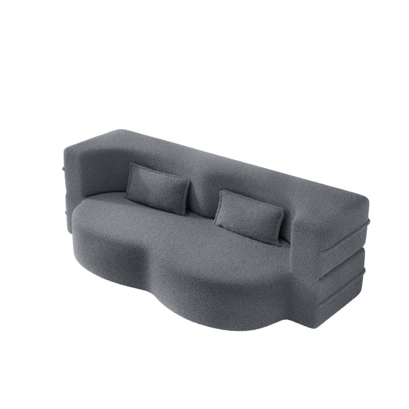 Evren Boneless Modern Minimalist Compression Convertible Floor Sofa Bed with Pillows, Teddy Beige, 30" H x 78" W x 39.8" D