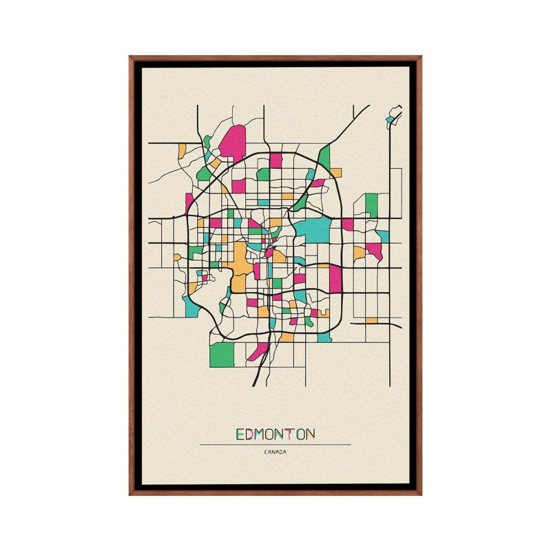 Edmonton, Canada Map by Ayse Deniz Akerman - Floater Frame Print on Canvas