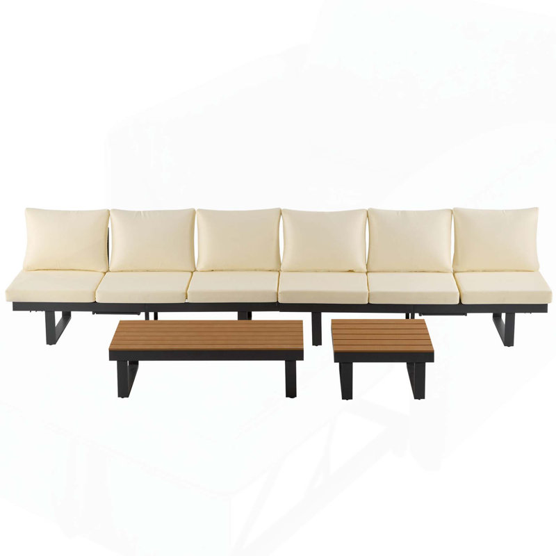 Versatile Outdoor Sofa Set with Adjustable Seats and Multiple Functional Tables, Beige