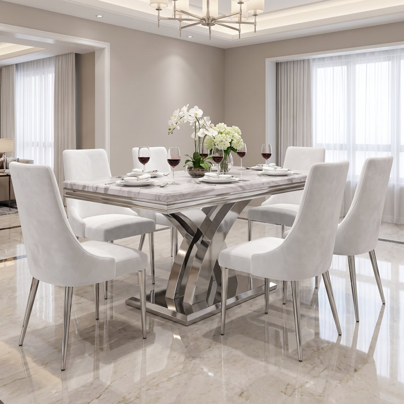 Edgeley Faux Marble Top Metal Base Dining Table