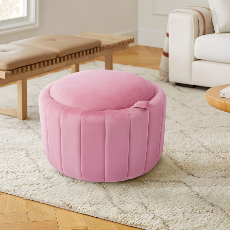 Savinien Velvet Column Footstool Ottoman with Storage, Pink