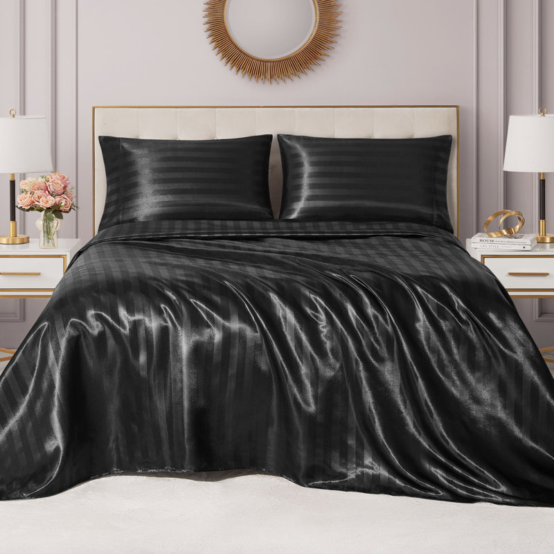 Juicy Couture Silky Satin Damask Sheet Sets, Full Sheet Set, Black