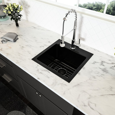 15X15x9 Inch Gunmetal Black Topmount Kitchen Sink, 16 Gauge T304 Nano Stainless Steel, Surface To Oil And Fingerprints, X - Shaped Water Guide For Smooth Flow, R10 Rounded Corner, Condensation
