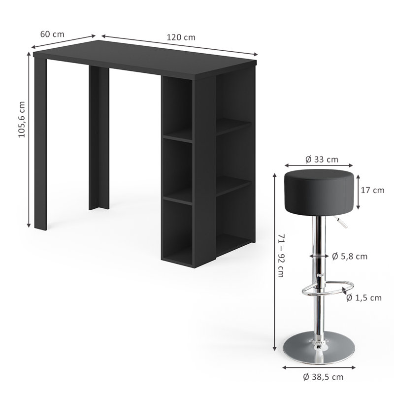 Karile 120 cm Bar Set Bar Cabinet, Black