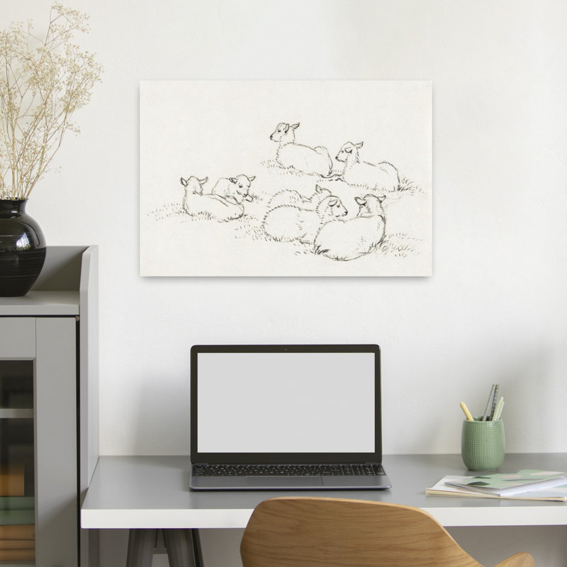 «Six Agneaux couchés», art mural rétro rétro, H 24 po x l 16 po