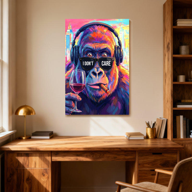 Animaux, gorille coloré avec casque et vin, H 18 po x l 12 po