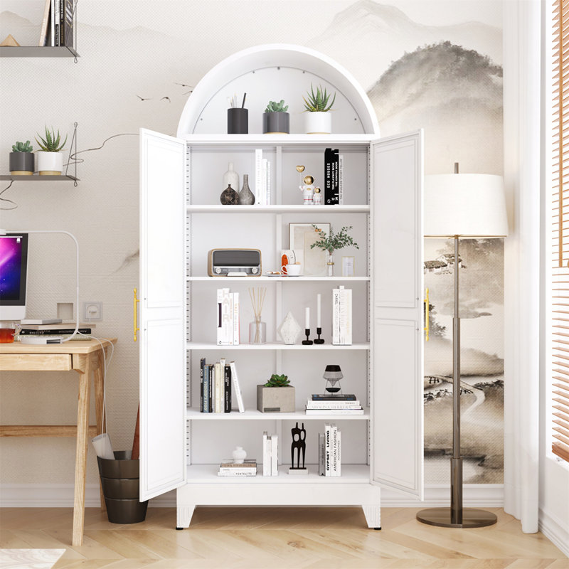Modern style metal Circular arc top cabinet, White