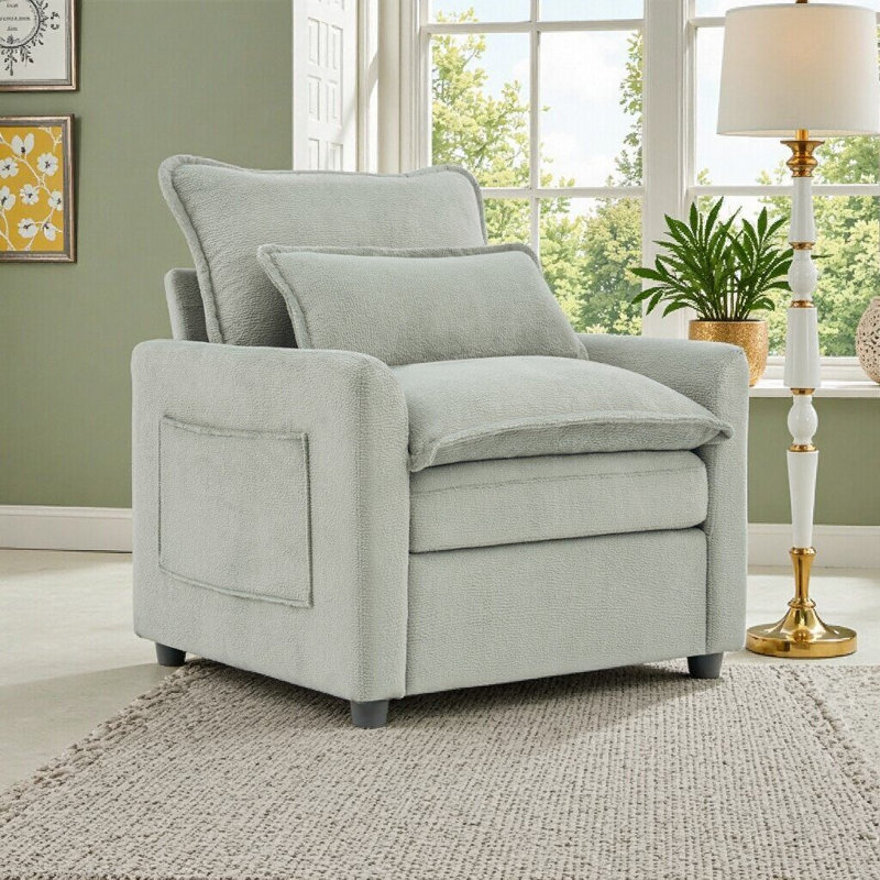 Fauteuil d'appoint moderne à une place avec poches de rangement, revêtement moelleux moelleux, capacité de poids de 300 lb