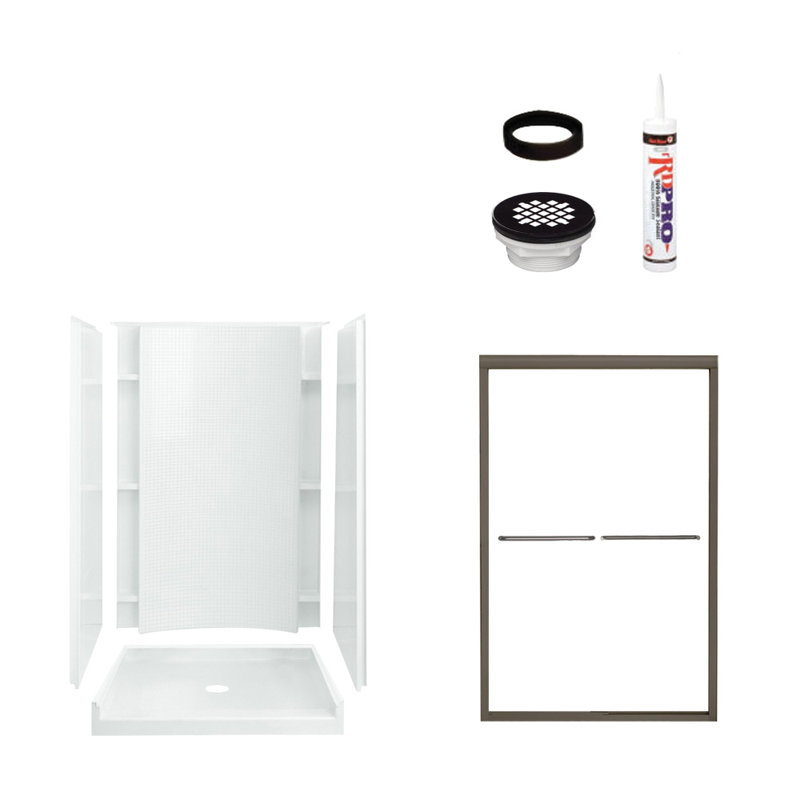 Accord 48" W x 77" H Framed Rectangle Sliding Shower Stall and Base Included, Oil Rubbed Bronze/White