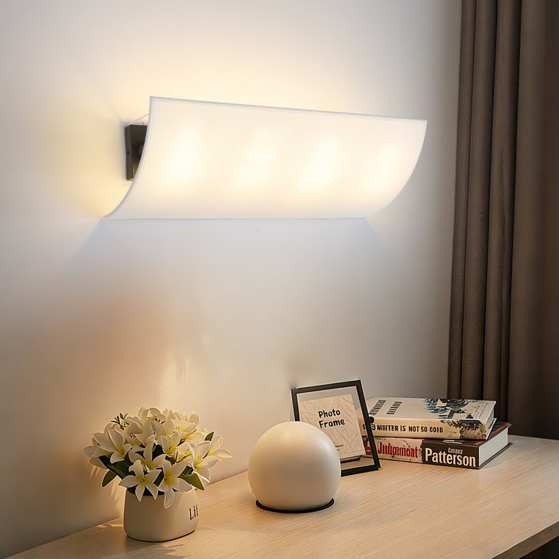 White Fabric Shade Wall Sconces, 4, 7.09" H x 23.62" W x 8.68" D