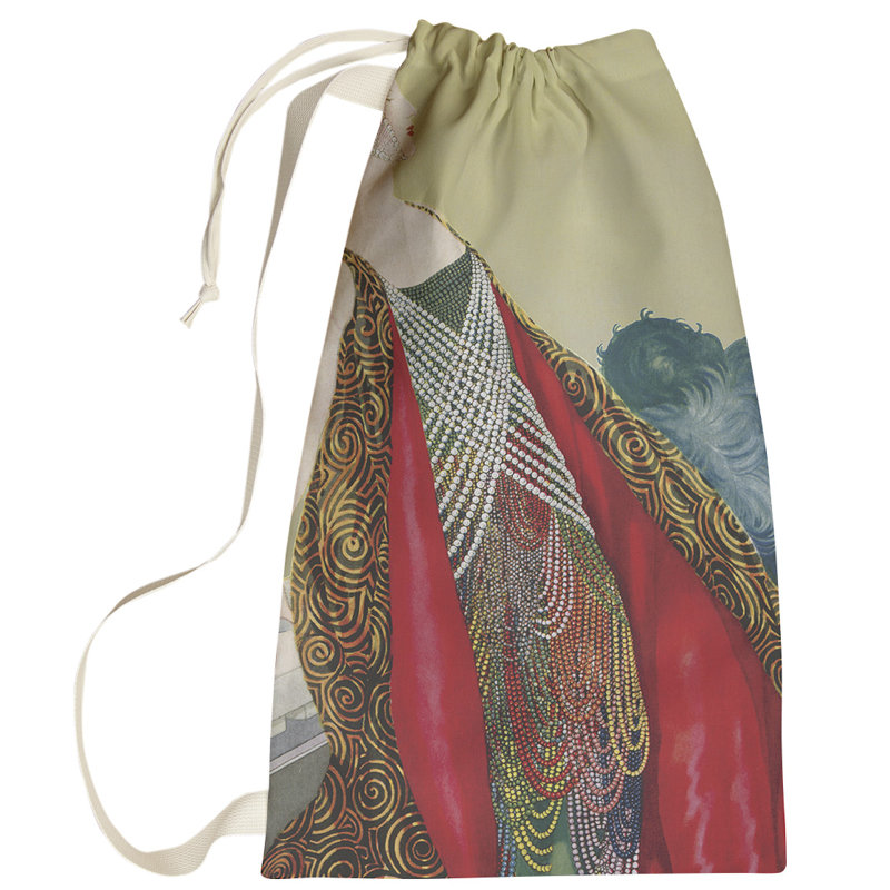Roxbury Fabric Laundry Bag with Handles, Small ( 64" H x 20" W x 1.5" D), Beige/Gray/Red