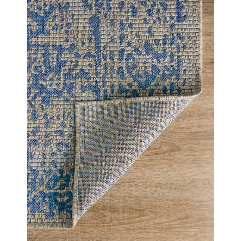 Cowell Oriental Blue/Gray Indoor/Outdoor Area Rug, Square 6'1"