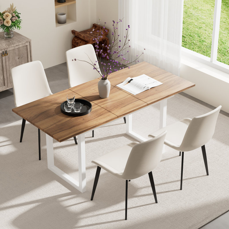 Ensemble de table de salle à manger 70,86 po à rallonge pour 4 à 6 personnes, Ivoire/blanc, 5, Blanc/Noir