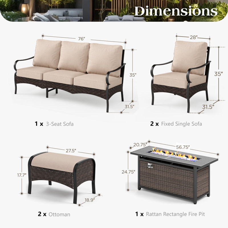 Ensemble de conversation pour l'extérieur avec table de foyer et repose-pieds optionnel